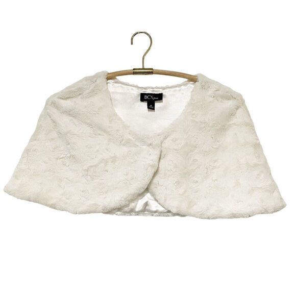 BCX White Faux Fur Shawl Snap Closure M Mobwife Classic Formal - Picture 1 of 6